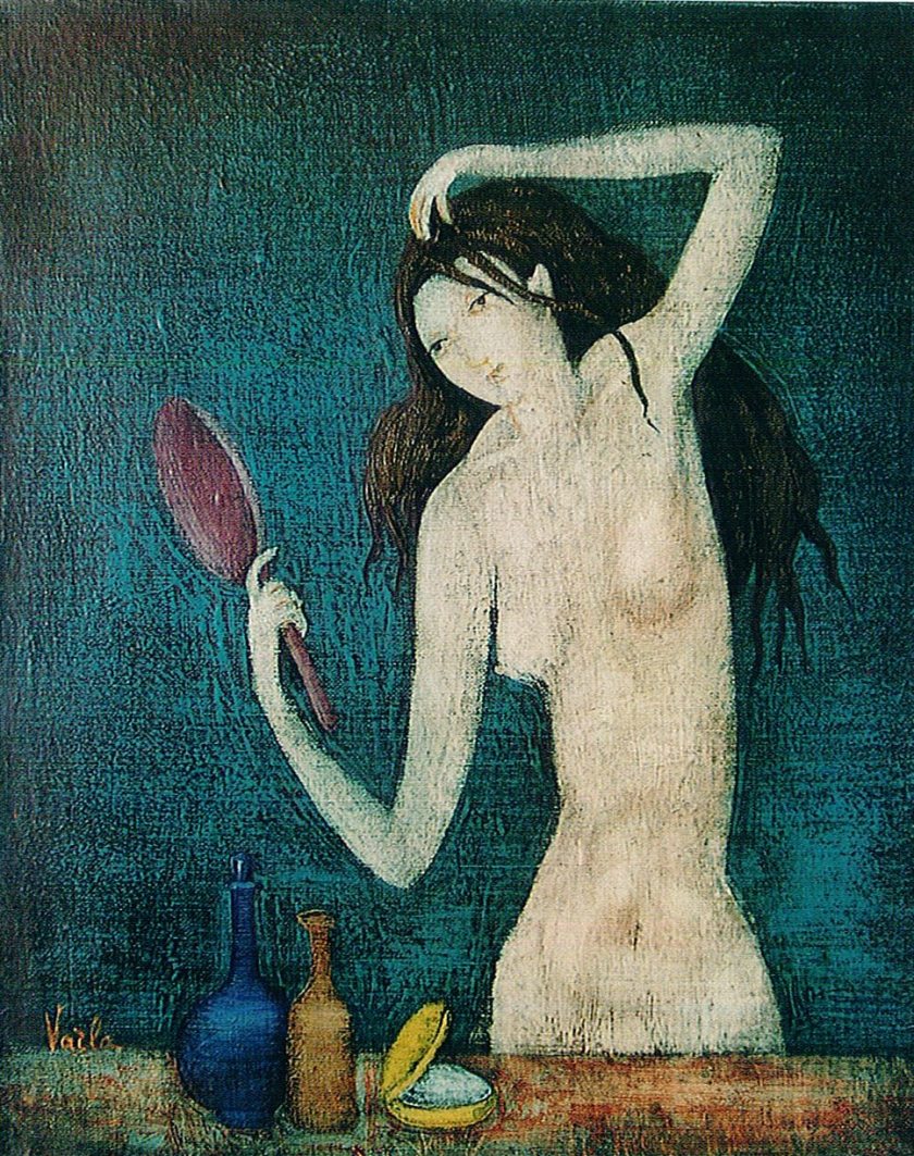 young woman with mirror