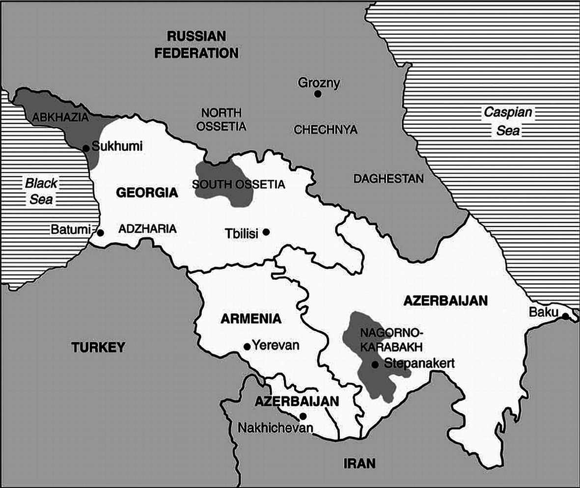 Map of the South Caucasus with disputed areas of unresolved conflicts